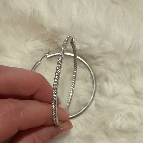 Givenchy Silver Crystal Hoop Earrings - Pavé Sparkle - Picture 3 of 7